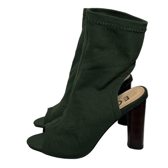 EGO Forest Green Knit Above Ankle Pull On Peep Toe Heels - Picture 3 of 16